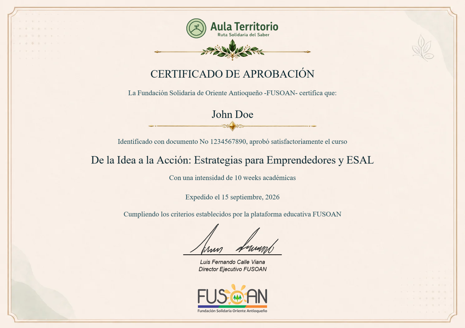 Certificado que vas a recibir