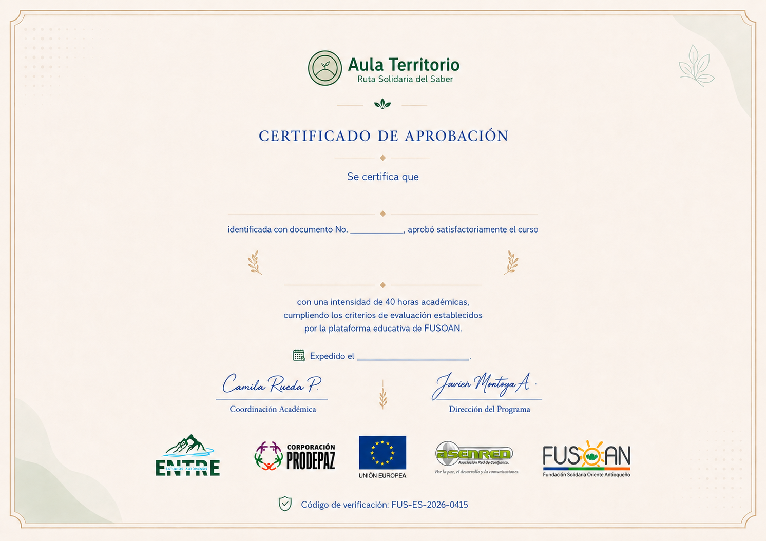 Certificado que vas a recibir