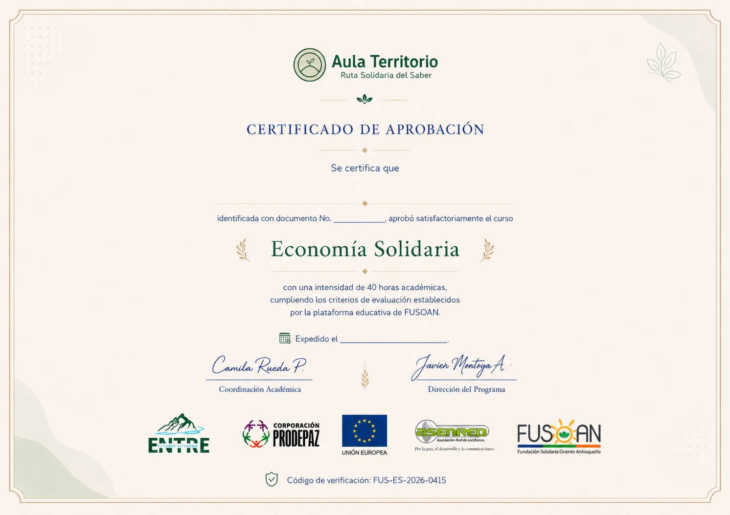 Certificado que vas a recibir
